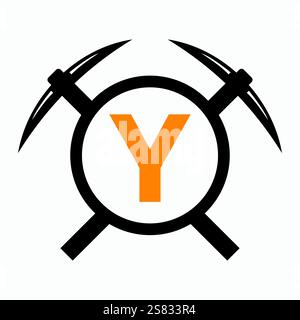 Initial Letter Y Mining Logo Combine With Pickaxe Symbol Vector Template Stock Vector
