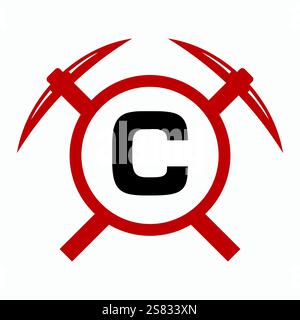 Initial Letter C Mining Logo Combine With Pickaxe Symbol Vector Template Stock Vector