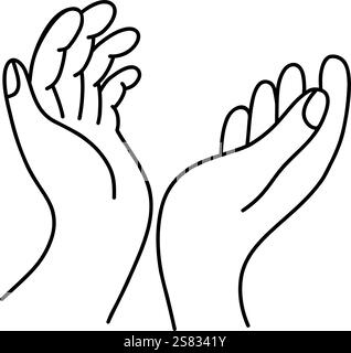 Outline Gesture Two hands with palms up. Linear hand drawing. Vector illustration Stock Vector