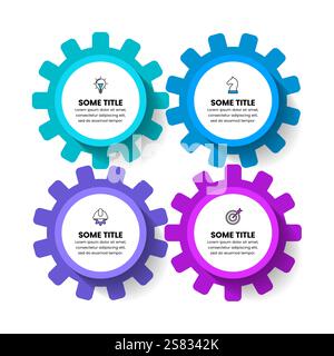 Infographic template with icons and 4 options or steps. Gear. Can be used for workflow layout, diagram, banner, webdesign. Vector illustration Stock Vector