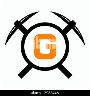 Initial Letter G Mining Logo Combine With Pickaxe Symbol Vector Template Stock Vector
