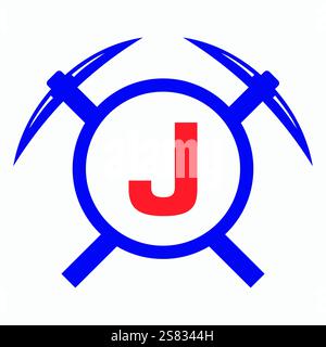 Initial Letter J Mining Logo Combine With Pickaxe Symbol Vector Template Stock Vector