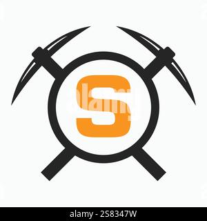 Initial Letter S Mining Logo Combine With Pickaxe Symbol Vector Template Stock Vector