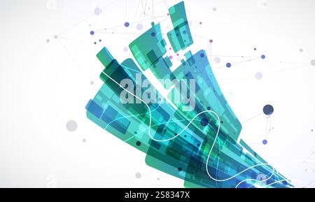 Abstract wave of rectangles with plexus elements. Hand drawn vector. Stock Vector