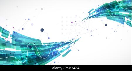 Abstract wave of rectangles with plexus elements. Hand drawn vector. Stock Vector