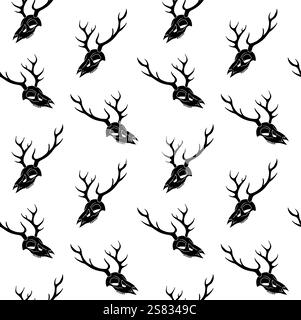 Vector seamless pattern of hand drawn sketch doodle deer skull isolated on white background Stock Vector