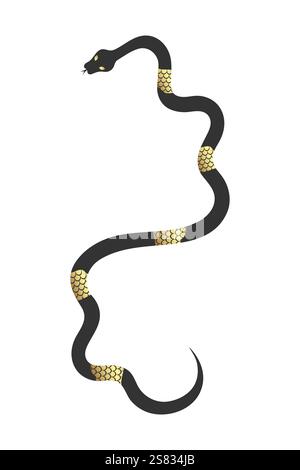 Abstract celestial black and golden snake. Golden scaled serpent. Vector illustration Stock Vector