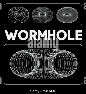 3D wormhole effect curved lines on a white background. Tunnel 3d vector illustration. Stock Vector