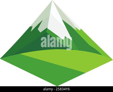 Minimalistic green mountain with sharp peaks, symbolizing adventure, hiking, beauty of untouched nature Stock Vector