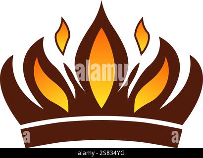 Fiery crown vector logo with flame-like shapes in orange and brown, symbolizing power, passion, energy in bold artistic design Stock Vector