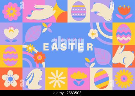 Banner for Happy Easter with symbols of holiday Stock Vector