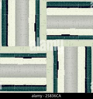 Vector neutral glitch weave watercolor effect seamless pattern background. Ecru beige taupe blue striped tiles in woven style. Light color lattice Stock Vector