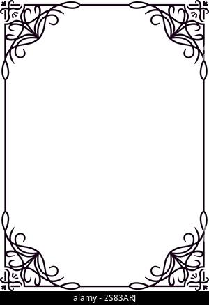 Rectangular frame featuring intricate floral corner decorations creating a sophisticated and elegant design, perfect for adding a touch of classic bea Stock Vector