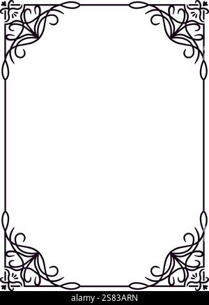 Rectangular frame featuring intricate floral corner decorations creating a sophisticated and elegant design, perfect for adding a touch of classic bea Stock Vector