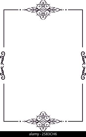 Rectangular frame featuring elegant floral ornaments at each corner and along the sides, providing a sophisticated border for various design Stock Vector