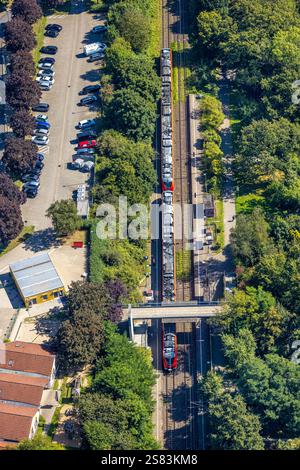 Aerial view, S-Bahn and stop Knapp and pedestrian bridge, Berge, Gevelsberg, Ruhr area, North Rhine-Westphalia, Germany Stock Photo