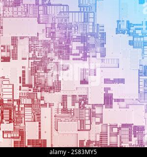 3d render, illustration of motherboard, silicon components, chip, big data, futuristic abstract concept of internet and information technology with le Stock Photo