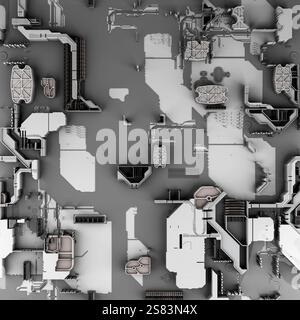3d render, illustration of motherboard, silicon components, chip, big data, futuristic abstract concept of internet and information technology. Techno Stock Photo