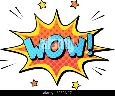 Bright, colorful cartoon explosion bursting with stars and halftone dots, expressing surprise and great amazement in a fun, comic book style, creating Stock Vector
