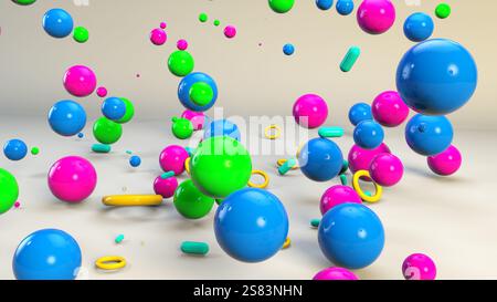 Abstract 3D Illustration of Colorful Balls on bright background Stock Photo