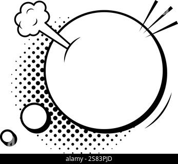 Round comic speech bubble bursting with energy, surrounded by a dynamic halftone background, smoke puffs, and speed lines, perfect for inserting Stock Vector