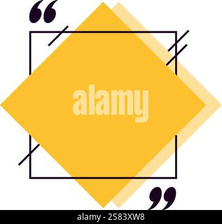Bright yellow quote box featuring quotation marks, inviting text input, framed with a square design and accented by diagonal lines, set against a Stock Vector