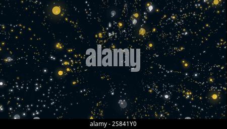 Glowing particles and light orbs image over dark background Stock Photo