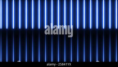 Blue vertical light beams image on dark background Stock Photo