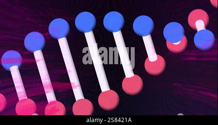 Image of dna strands spinning and glowing trails over black background Stock Photo