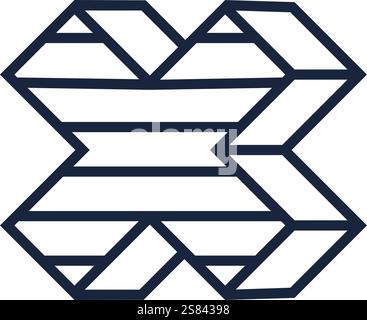 Creating a geometric optical illusion, this impossible figure forms an x with parallel lines, perfect for use in illustrations, logos, and modern Stock Vector