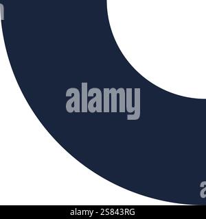 Minimalist abstract background featuring a large, smooth, dark blue curved shape occupying the corner of a clean white backdrop, creating a sense of Stock Vector