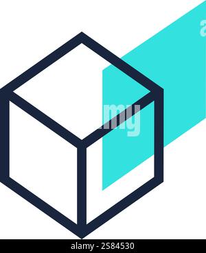 Turquoise light passing through a transparent cube creates a modern and futuristic design, ideal for technology, innovation, and creativity related Stock Vector