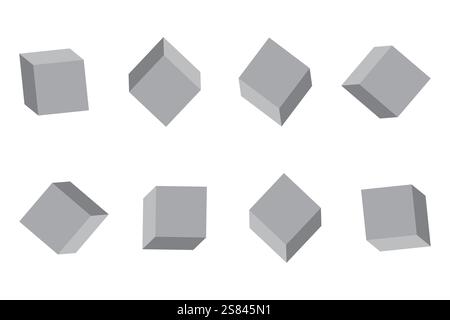 Gray 3D cubes. Geometric abstract shapes. Minimal block design. Vector illustration. Stock Vector