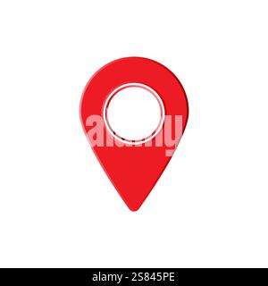 Red location icon. Map pin symbol. Geometric marker shape. White background. Stock Vector