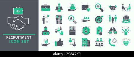 Recruitment icon set. Headhunting, career, resume, job hiring, candidate and human resource icons. Stock Vector