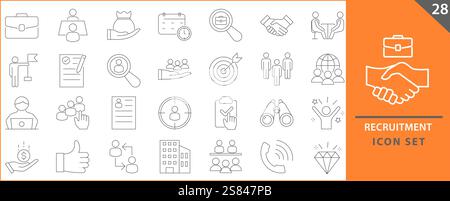 Recruitment icon set. Headhunting, career, resume, job hiring, candidate and human resource icons. Stock Vector