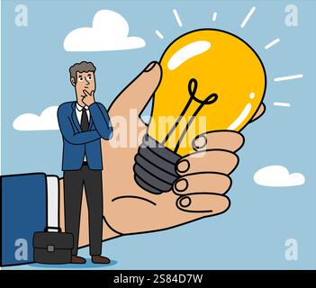 Businessman thinking about a great idea, winning business idea, big business startup illustration Stock Vector