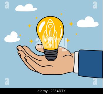 Hand showing an idea, rocket driven idea, businessman having a great idea Stock Vector