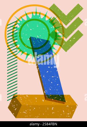 Colorful geometric shapes. Object in trendy riso graph design. Geometry elements abstract risograph print texture style. Stock Vector