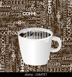 Coffee cup over a typography from words background Stock Vector