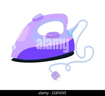 Pink electric iron. Drawn in cartoon style. Vector illustration Stock Vector