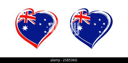 Set of handdrawn style isolated hearts with the flag of Australia. Red and blue brushing stroke, Australian flag background, branding identity creativ Stock Vector