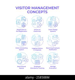 Visitor management blue gradient concept icons Stock Vector