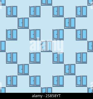 Opened Flat Window vector concept blue seamless pattern Stock Vector