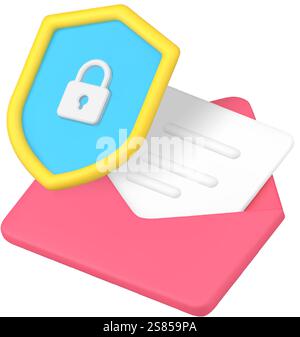 Message security email safe service antivirus system 3d icon realistic vector illustration. Media information protection communication encryption anti Stock Vector