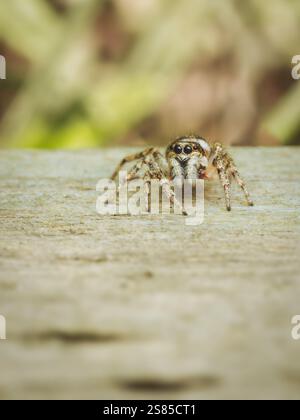 Zebra jumping spider looking for prey Stock Photo