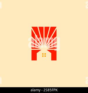 Sun Home Logo Design. Sunshine Real Estate Icon Stock Vector
