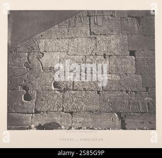 Egyptian Hieroglyphs-Ramesseum,  Thebes, Egypt. Vintage engraved Photograph of Egypt, circa 1870s, from work by archeologist Auguste Mariette Stock Photo