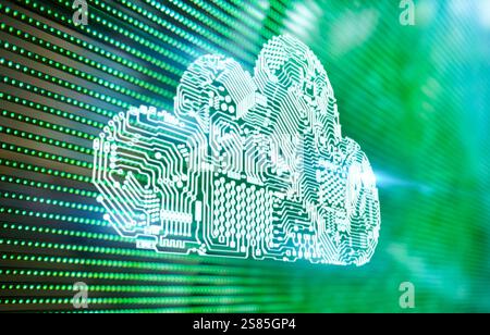 Cloud computing technology with circuit cloud on green led board Stock Photo