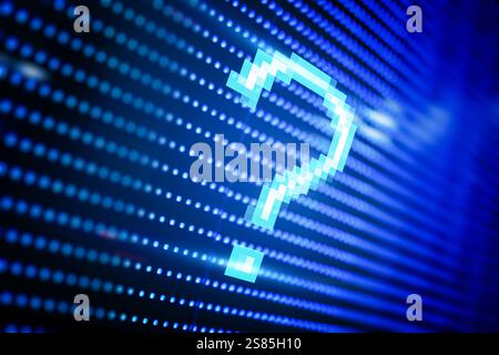 Shining blue question mark on blue led background Stock Photo